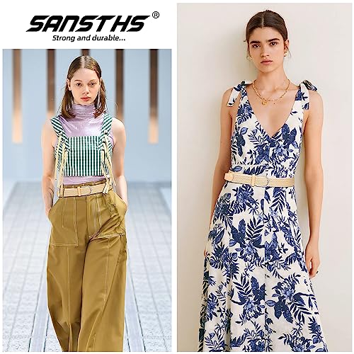 SANSTHS Women Men Woven Stretch Braided Belts Multicolored Elastic Canvas Fabric Belt for Jeans Pants Shorts Dress3