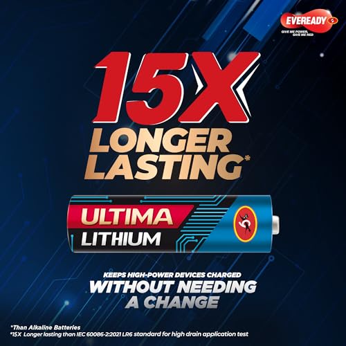 Image of EVEREADY Ultima Lithium AAA Batteries - Pack of 2, 15X Longest Lasting, Anti-Leak Technology, Lightweight for High Performance Devices