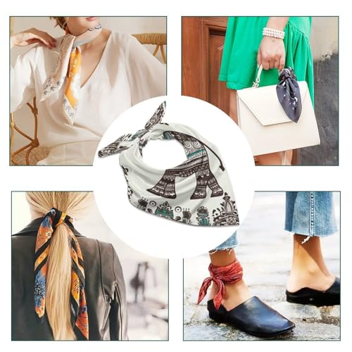 Bohemian Elephant Pattern Silk Scarf Fashion Satin Head Scarf Lightweight Head Scarves for Neck Silk Scarves for Women Men Boho Hair Wrap Sleeping Kerchief Bandanas Pocket Square 25" X 25"4