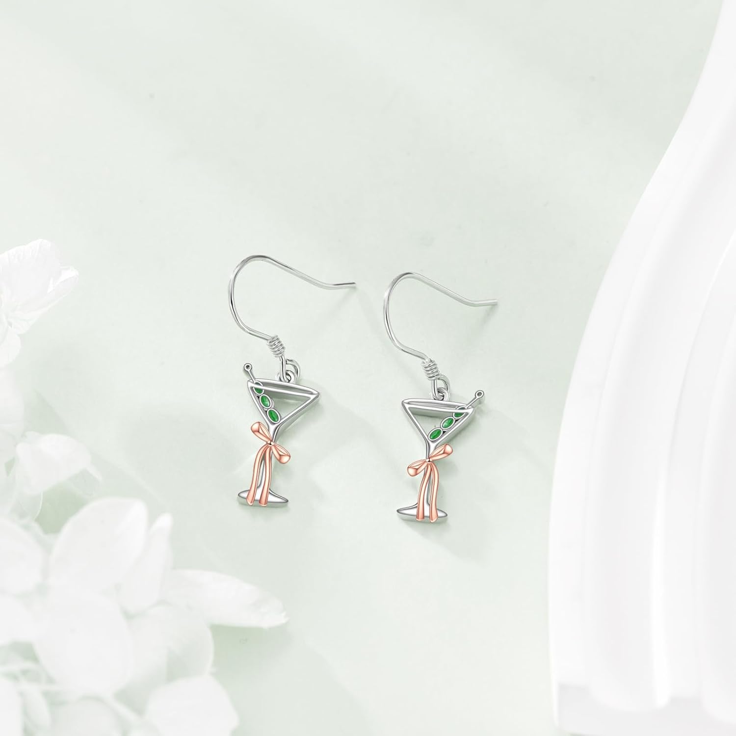 Champagne Martini Earrings Sterling Silver Martini Dangle Earrings Martini Jewelry Gifts for Women - Image 4