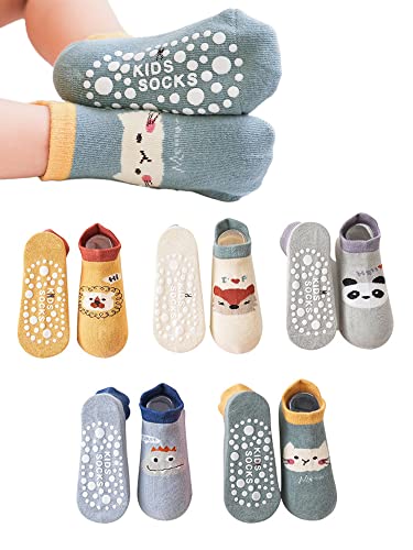 Toddler Non-skid Floor Socks Baby Non Slip Ankle Socks with Anti-Slip Soles for Infant Boys Girls 5 Pairs