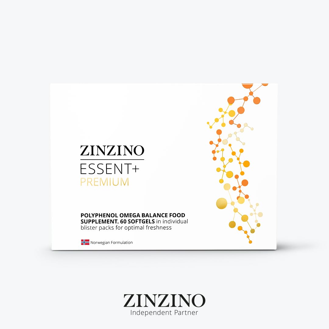 ZinZino Essent+ Premium Omega-3 Kapseln Hochdosiert mit Omega-9, Vitamin D, Polyphenolen, Squalen, EPA & DHA – Lebertran & Olivenblattextrakt – Fischöl Kapseln