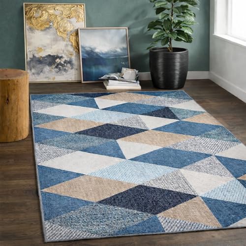 Image of BLUSH & BLOOM Area Rugs Washable Rug: Modern Animal Print Living Room Rug Soft Anti-Skid Thin Carpet Indoor Floor Non-Shedding Carpets for Bedroom Dining (Crystals, 5 x 7)