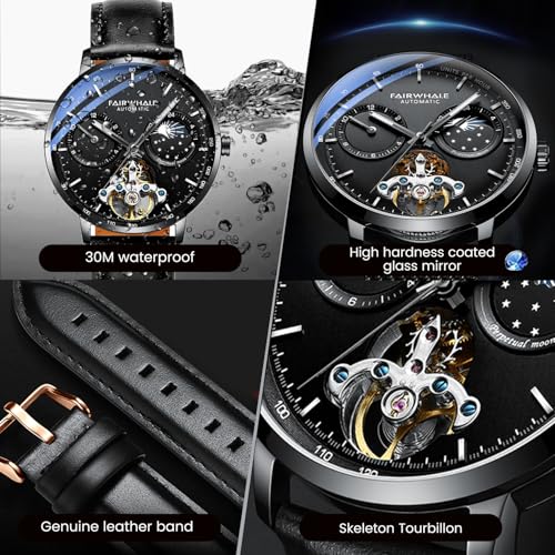 Image of WeCool Fairwhale Automatic Mechanical Watch for Men Luxury Skeleton Analog Men's Watch 50M Waterproof Luminous Unique Cool Wrist Watchs | Best Gift for Males