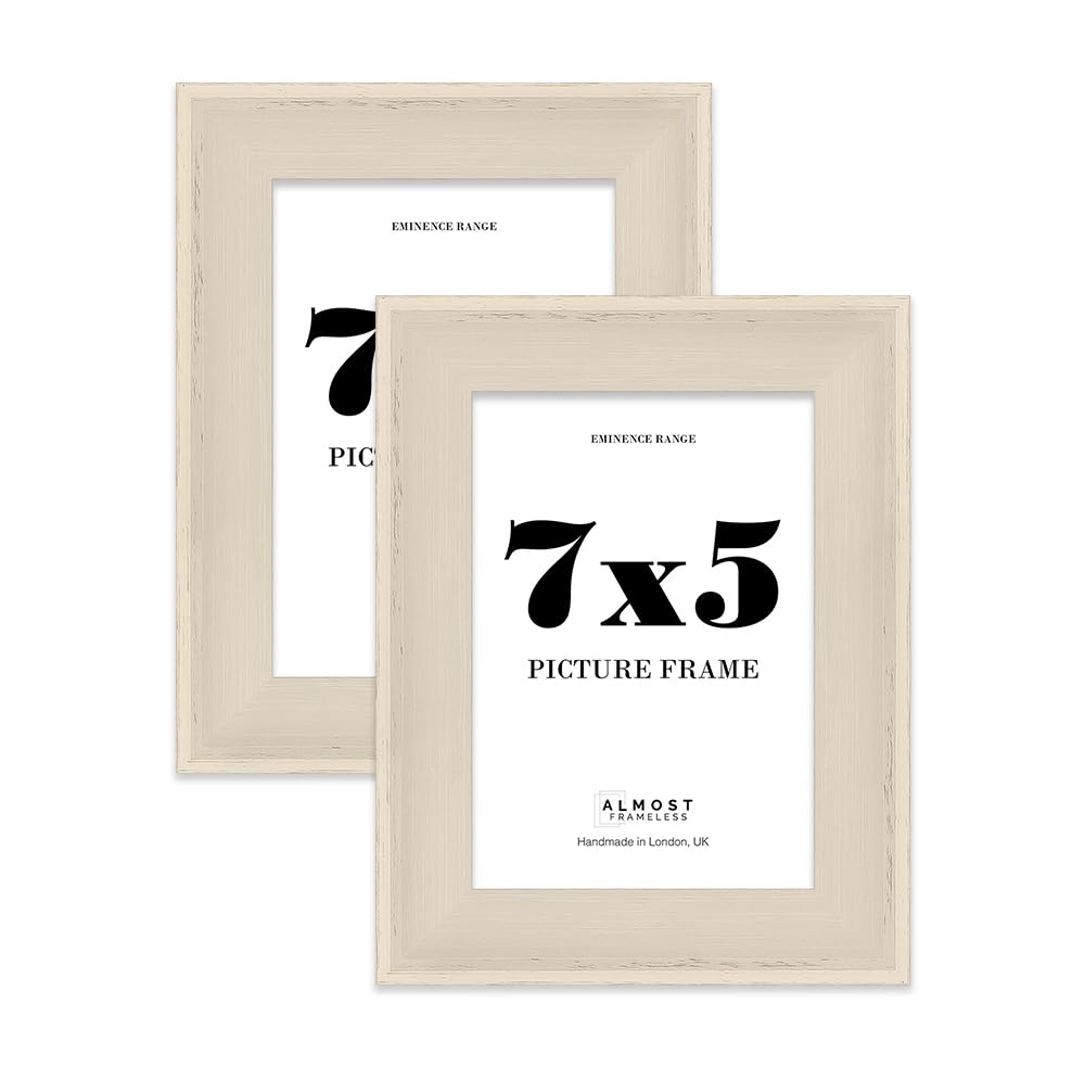 7x5" Cream Picture Frame - Rustic Wood Industrial Effect Photo Frame for Wall Display, Ideal for Posters, Prints & Home Décor, Wall Hooks and Kickstand, 32mm Edge - 2 Pack
