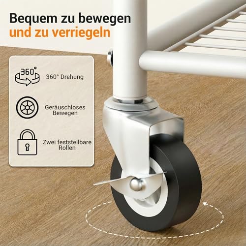 MISSLO Klein Kleiderstange mit Aufbewahrungsgitter, Stabil Kleiderständer auf Rollen, Schmal Metall Garderobenständer für Kleidung, Schuhe, Schlafzimmer, Mobile, Weiß