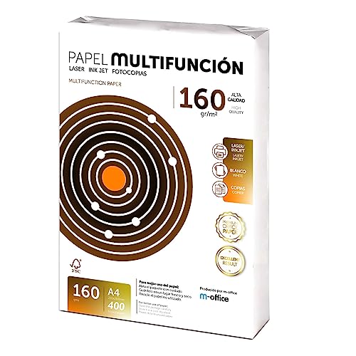Folios A4 160g 400 hojas, Papel Multiusos para Impresora, para Impresoras Laser y de Inyección, Fotocopiadora, Fax, Uso Oficina y Material Escolar, Paquete m-office (400 Hojas 160g)