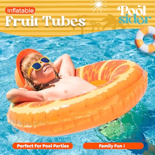 Inflatable Pool Floats (3 Pack) | Large Fruit Pool Floaties (32" Diameter) | 3 Pack Pool Tube Includes Orange, Watermelon & Kiwi - Pool Tubes for Kids | Inflatable Pool Toys by Poolsider