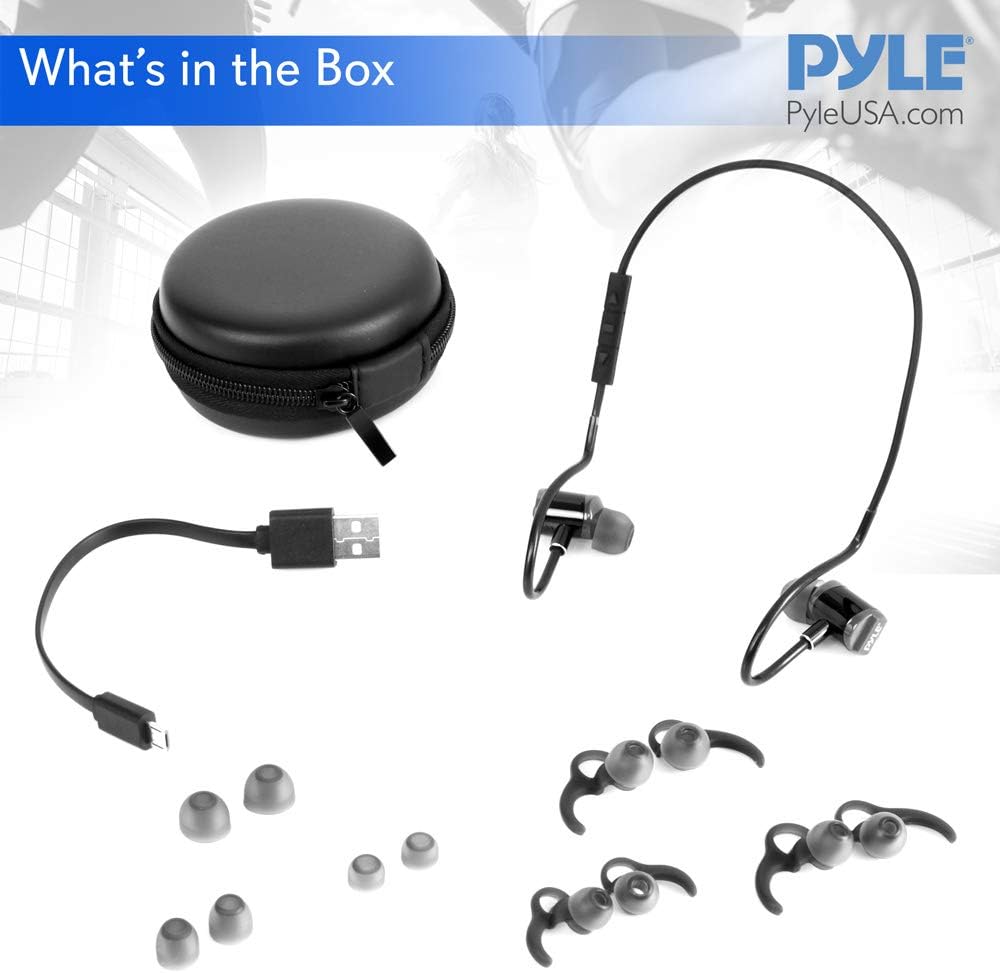 One-Day Sale: Up to 80% Off in Ear Wireless Bluetooth Headphones - Waterproof Black Cordless Sports Earbuds Headset Earphones, Ear Buds Wireless Headphones w/Microphone for Audio Video Running Gym Workout Gaming - Pyle PSWPHP43
