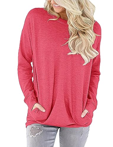 ONLYSHE Womens Crewneck Sweatshirt Casual Loose Fitting Tops Long Sleeve T Shirt