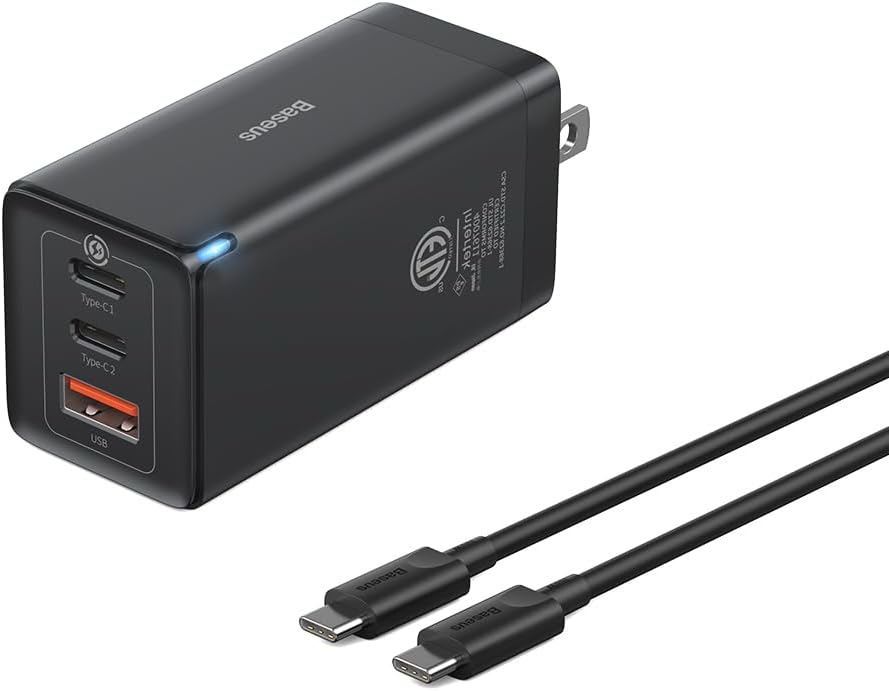 65W USB C Wall Charger, 3 Ports Foldable GaN Charger, Fast Charger Block for iPhone 15/14/13/Pro Max/SE/XR/XS, Galaxy S22+/S22, MacBook Pro/Air, iPad, Laptops, Pixel, Steam Deck
