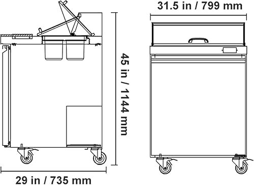 Miniatura 8 de VEVOR Refrigerador comercial, mesa refrigerada de preparación de sándwichensalada de 28 pulgadas de ancho, refrigerador de estación de preparación