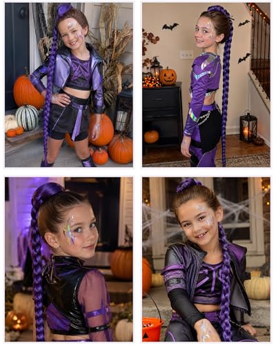 Image of Rose bud Purple Braid Ponytail Extension 40 Inch Long Braided Detachable Ponytail for Women Halloween Cosplay