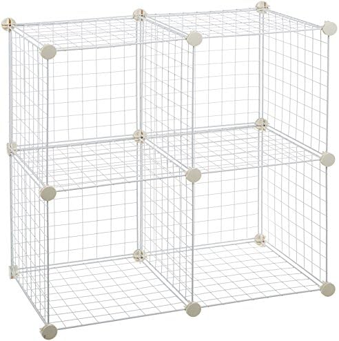Amazon Basics 4-Cube Wire Grid Storage Shelves, 14" x 14" Stackable Cubes, White