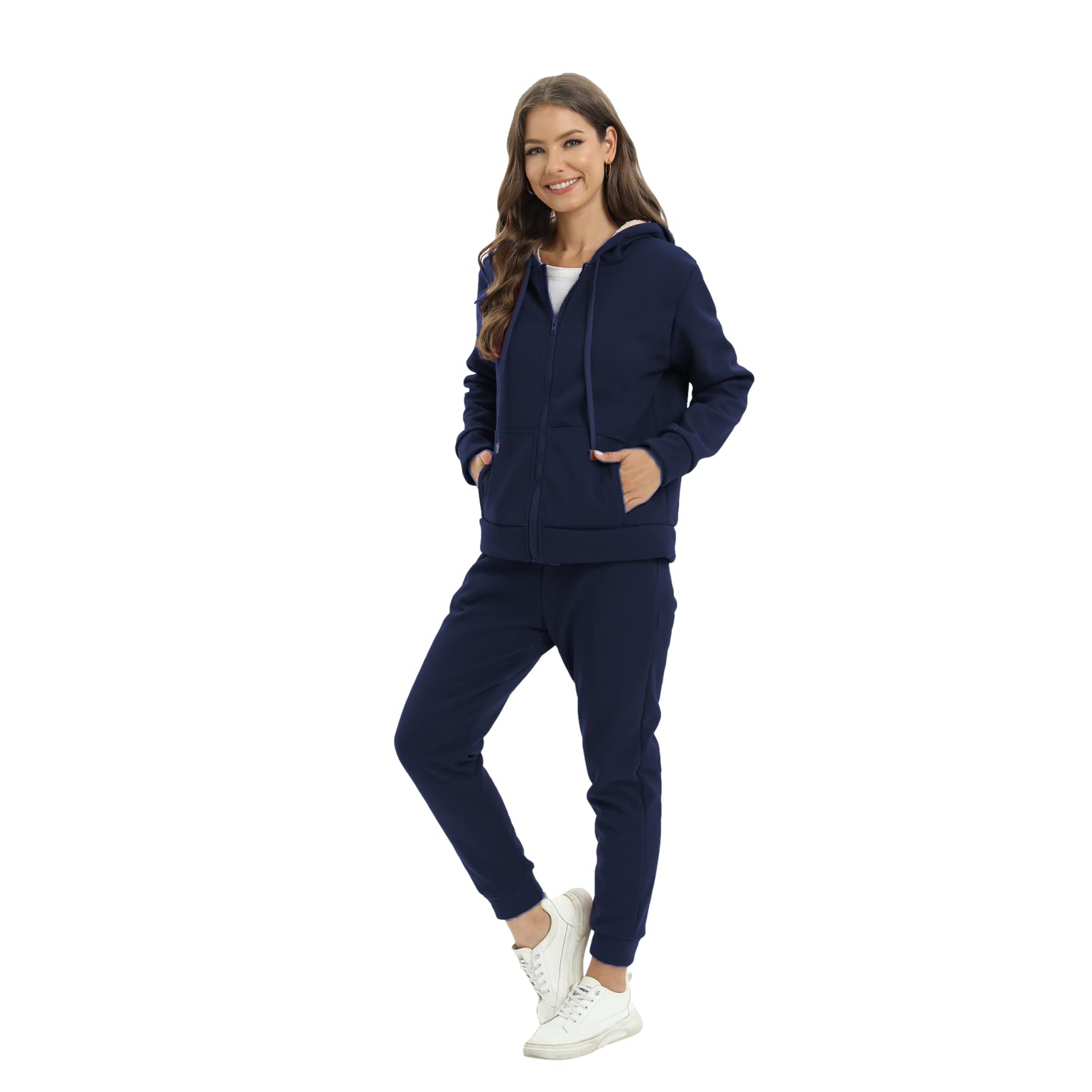 amropi Chándal de Mujer Chaqueta de Lana con Capucha y Pantalones Conjunto de Invierno
