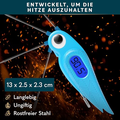 Bratenthermometer Fleischthermometer Grillthermometer - Sofortiges Auslesen Digital Thermometer Kochen Celsius/Fahrenheit - Küchenthermometer mit Faltbar Sonde für Braten... – Bild 6