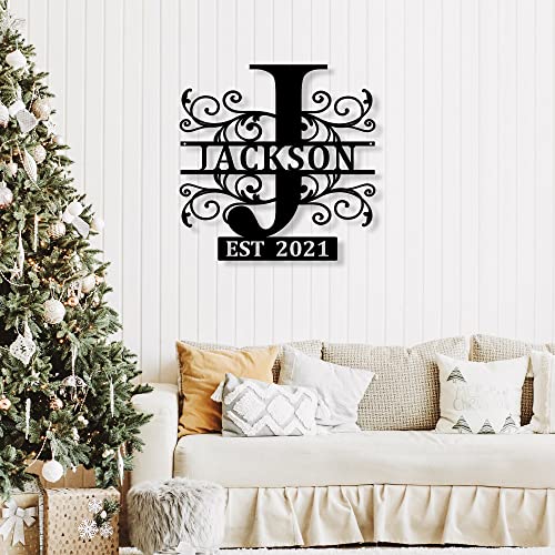 Personalized Family Name Signs Custom Last Name Sign Monogram Letters Wall Decor Personalized Name Signs Metal Established Sign Initial Split Letter Monogram Sign #TOP6