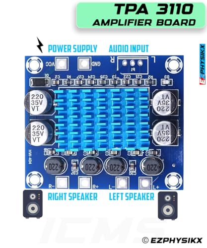 Image of TPA3110, TPA 3110 D2 30W+30W 2.0 Channel Stereo Audio Power Amplifier Board, DC 8-26V 3A For Car & vehicles, Home,PC,TV, Speaker with Speaker Protection. QTY- 1