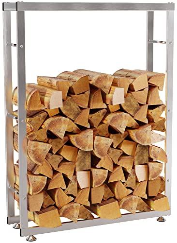 CLP Kaminholzständer Keri V2 Edelstahl I Brennholzregal Mit Bodenschonern, Farbe:Edelstahl, Größe:25x80x150 cm