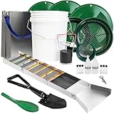 ASR Outdoor 20pc Complete Gold Panning Kit with 50 Inch Folding Sluice Box and 5 Gallon Bucket, Green