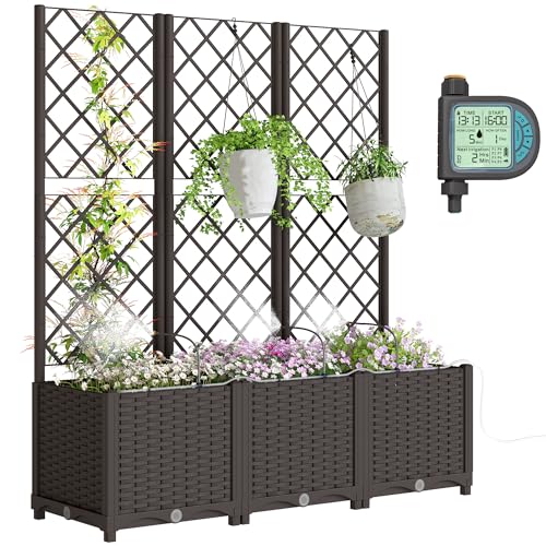 Outsunny 3PCS Plastic Planter Box with Trellis