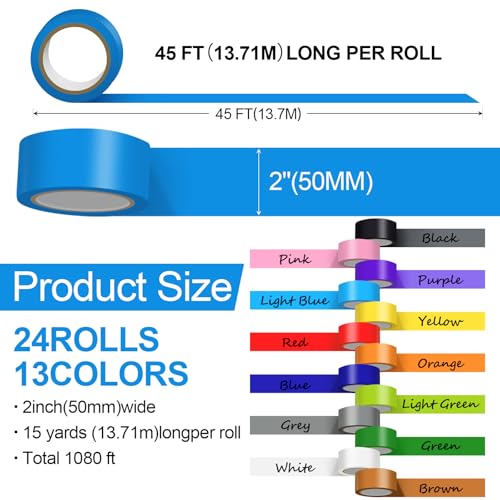 Image of Fainne 24 Pack Colored Duct Tape Bulk, Colorful, 15 Yards X 2 Inches | Heavy Duty Waterproof Colorful Decorative Duct Tape Multi Purposes No Residue Tear by Hand for DIY Indoor Outdoor Use