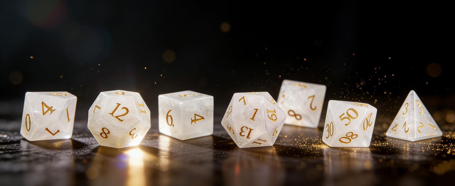 LUCKY-M Gemstone Dice DND Dice Dungeons and Dragons Dice Set RPG Dice Sets D&D Accessories Gift (C-White)