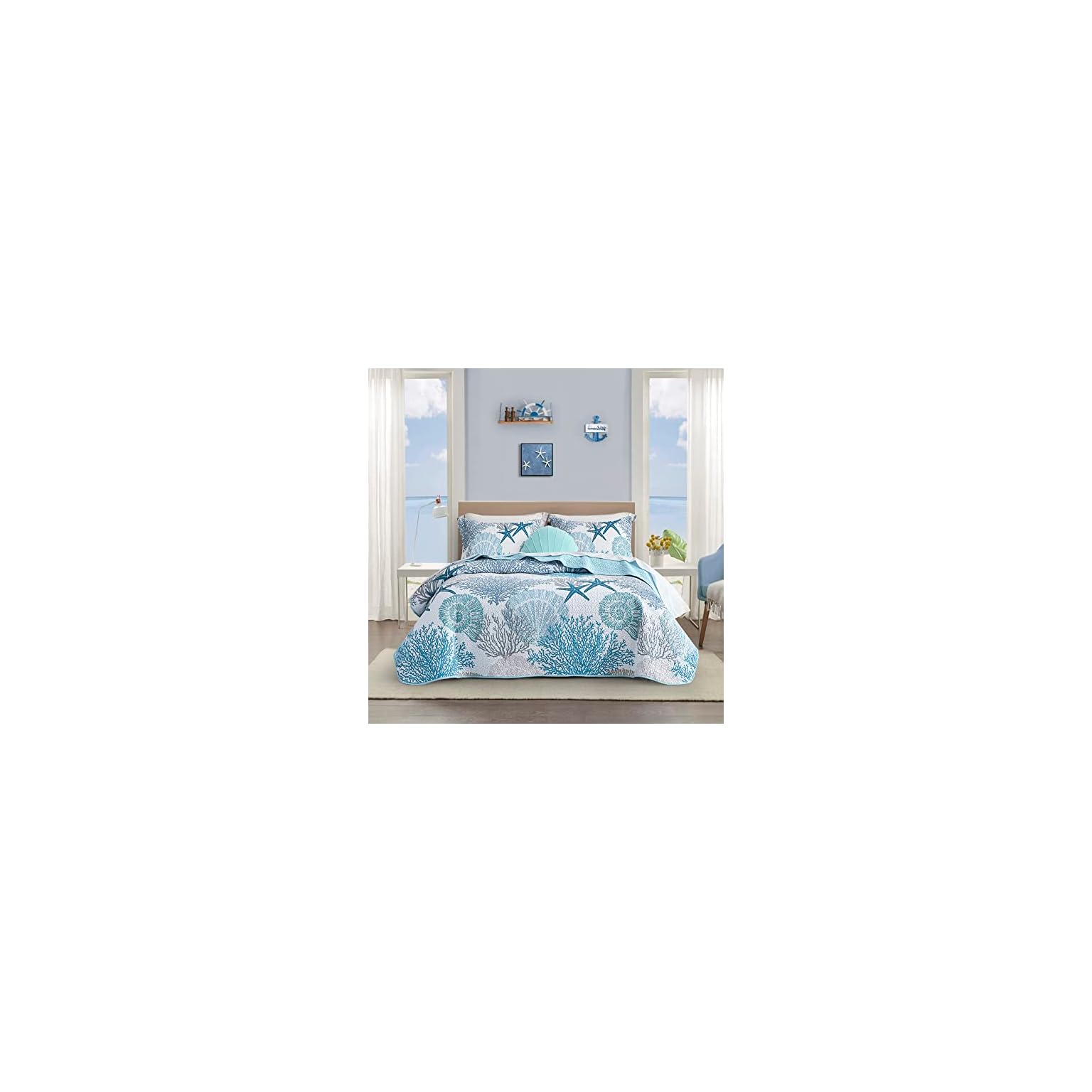 Tropical Surf Bloom 3-Piece Quilted Bedding Set NCU0DQQ0848