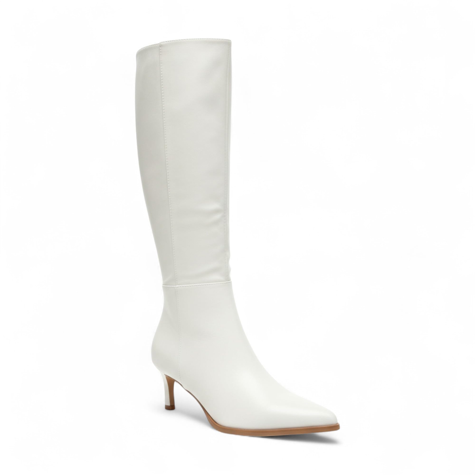 Women Fashion Pointed-Toe w Side Zipper Knee-High Kitten Heel Boots
