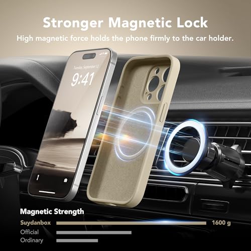 Image of Magnetic for iPhone 15 Pro Max Case, Compatible with MagSafe, [Full Camera Protection][Screen Protector] Silicone Shockproof Protective Phone Case for iPhone 15 Pro Max 6.7 inch, Khaki