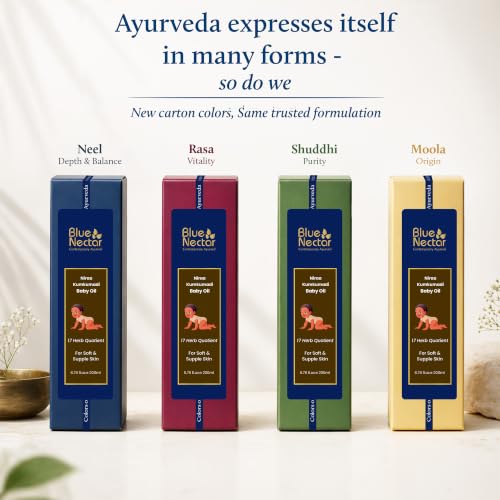 Image of Blue Nectar Baby Oil with Pure Kumkumadi Oil for Glowing Skin | Ayurvedic Baby Massage Oil for New Born | 100% Natural & Safe Baby Product for Delicate Skin (17 Herbs, 200 ml)
