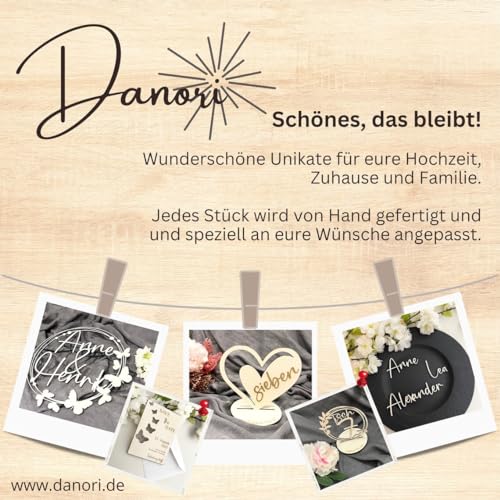 NoriKids Platzkarten Hochzeit & Jubiläum | Tischkarten als Untersetzer aus Holz | mit Namen der Gäste & des Brautpaares | Motiv Schmetterlinge | personalisierte Gastgeschenke