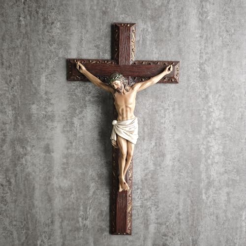 Cruz de parede com crucifixo católico BC, cruz religiosa, presente devoto, pintado à mão em madeira