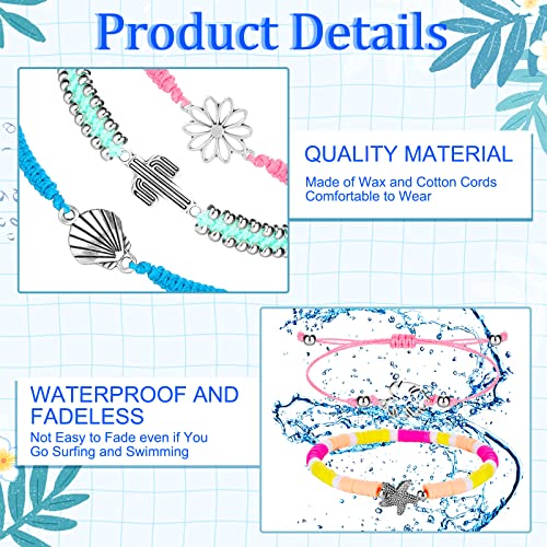 Image of Hicarer 21 PC Surfer Wave Friendship Bracelet Set Waterproof Adjustable Boho Beach String Anklets Bulk, Summer Gift for Women