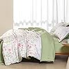 Yiran 7 Piece Pink Green Floral Comforter Set Queen Size, Cute Botanical Comforters Cottagecore Flower Bed in a Bag Soft Complete Farmhouse Bedding Set with Sheets for All Season #5