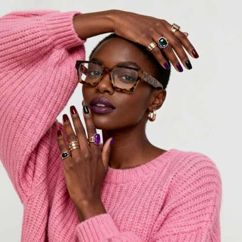 Image of Cyxus 99% Oversized Blue Light Blocking Glasses Women Men Chunky Rectangle Chic Preppy Frame Computer 8143
