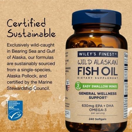 Miniatura 4 de Wiley's Finest Wild Alaskan Fish Oil Easy Swallow Minis - Suplemento de aceite de pescado omega-3 para adultos y niños - Suplemento natural de doble
