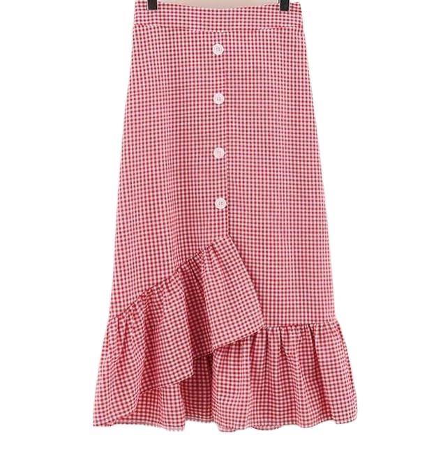 Knee Length Cotton Check Skirt