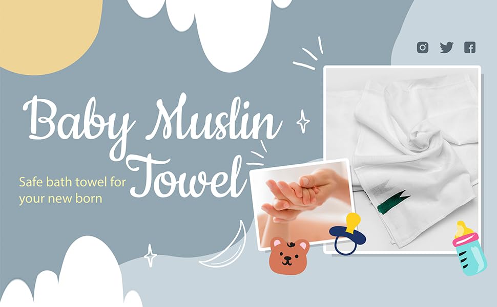 Image of YATTA Traditional New Born Baby Towel | Non Dyed Pure Muslin Towel | Soft Cotton White Colour | Chemicals Free & Quick Drying | Stitched Ends | 45x22 Inches | Pack of 2