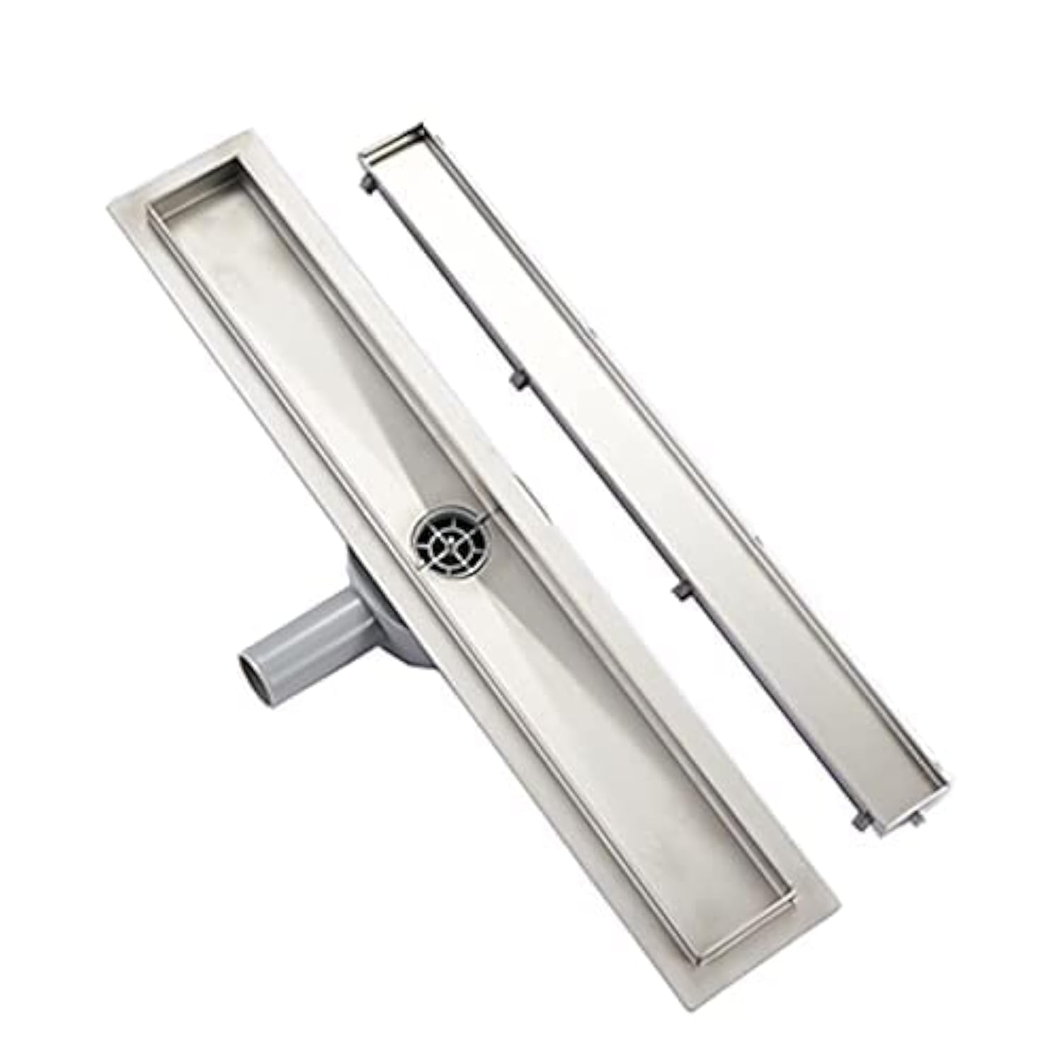 Plumbsys Silver Linear Shower Drain L 50Cm,Stainless Steel,2In1 Tile Insert Floor Drain Complete Set ，Shower Drain 360 ° Rotatable Siphon With Odor Stop And Hair Strainer ，Drain Channel Extra Flat