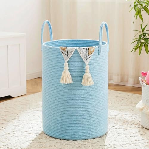 Image of Laundry Basket,Woven Cotton Rope Laundry Hamper,100L for Decor Storage of Dirty Clothes,Toys and Blankets in Bathroom,Baby Room and Living Room