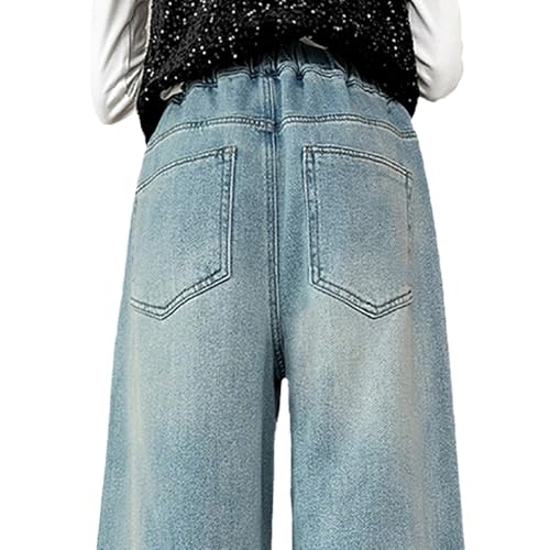 Tween Girls Wide Leg Jeans-Elastic Waistband Baggy Denim Pants with Pocket, Streetwear Long Pants for Girls4
