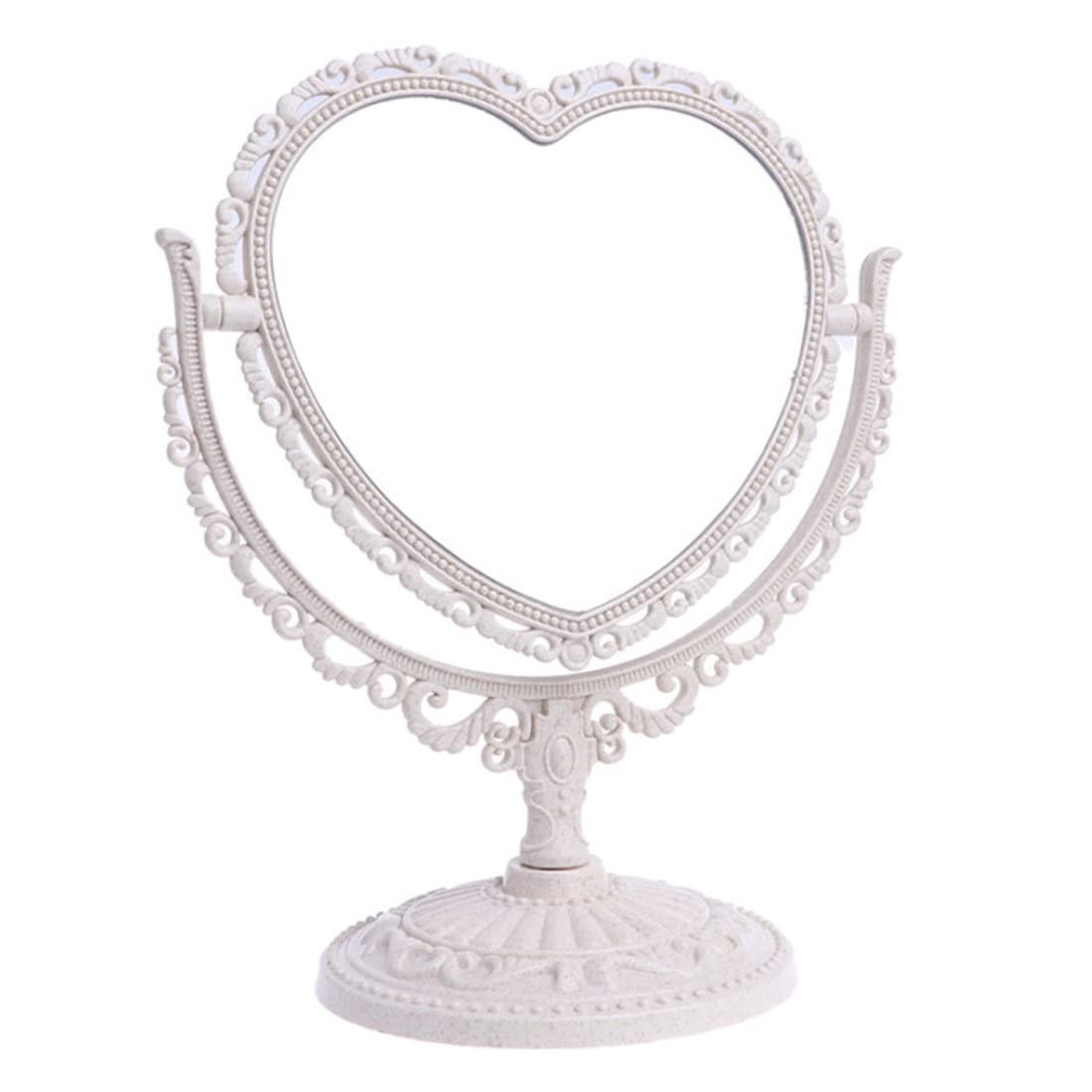 Syglawnd Makeup Mirror Heart Shaped Rotatable Double Sided for Desktop Vanity, Beige