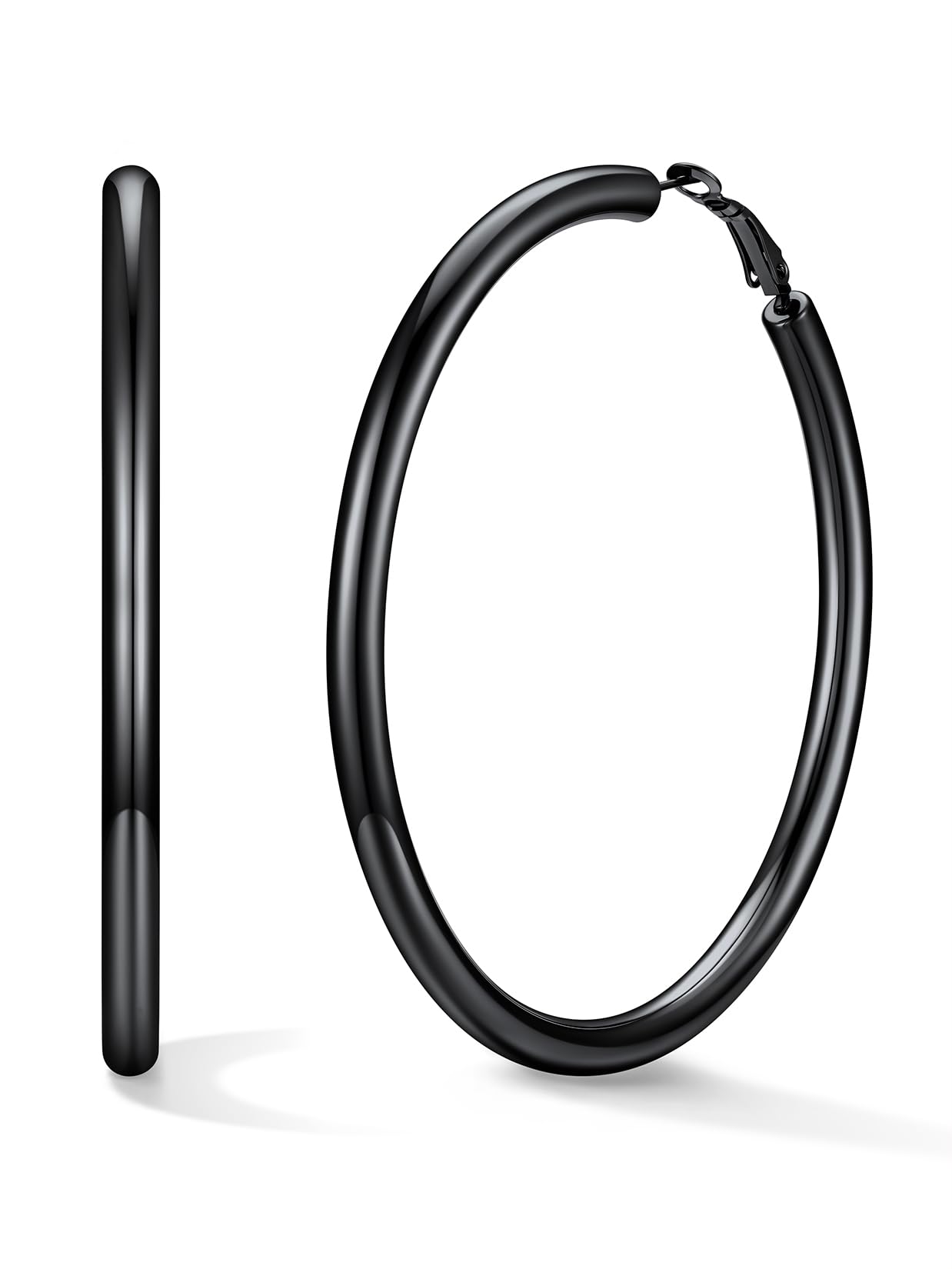 U7 Silver/Black/Gold 5mm Chunky Hoop Earrings for Women,20/30/40/60/80mm