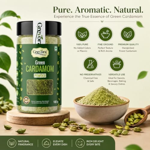 Image of Grevora Idukki Kerala Green Cardamom Powder (Elaichi Powder) 100g | No Added Preservatives | Rich Aroma for Tea, Sweets, Desserts & Baking