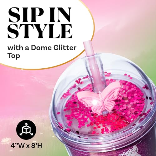 Image of Silver Buffalo Wicked Glinda Pink Dome Glitter Top Travel Tumbler, 24 Ounces