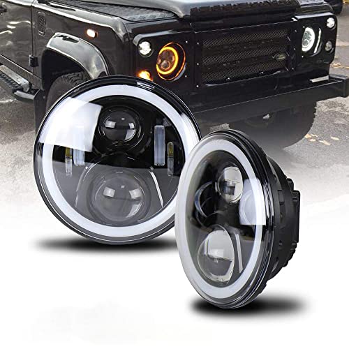 NSLUMO Defender RHD 90 110 Faros delanteros LED DRL de conducción - Faro LED de 7 pulgadas blanco de luz alta y baja con ojos de ángulo de halo DRL ámbar
