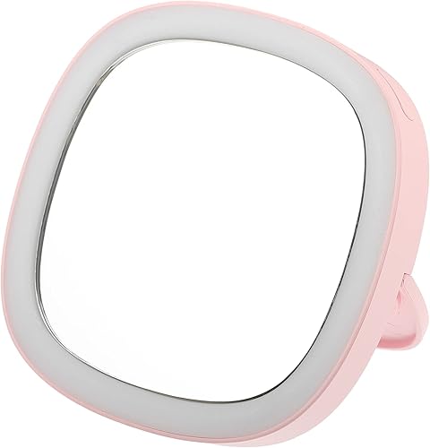 VOCOSTE Espejo de maquillaje con luces, espejo de tocador, 3 modos de iluminación de color, recargable con puerto USB, forma redonda, rosa