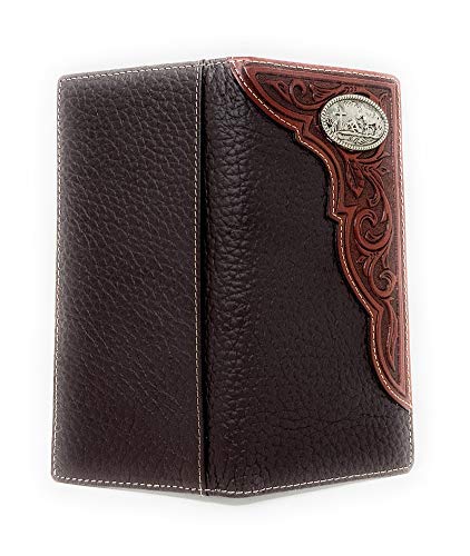 Western Premium Genuine Leather Tooled Men's Long Bifold Wallet premium cowboy wallets in 2 colors (Brown Praying cowboy)4