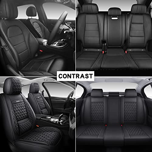 BABYBLU Full Coverage Car Seat Covers Universal Fit for Cars SUVs Pick-up Trucks with Waterproof Leatherette in Auto Interior Accessories (Black) - Thumbnail 7